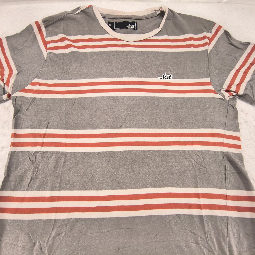 Lost Graphic Crew Neck Short Sleeve Shirt Womens Size Medium M Gray Red White